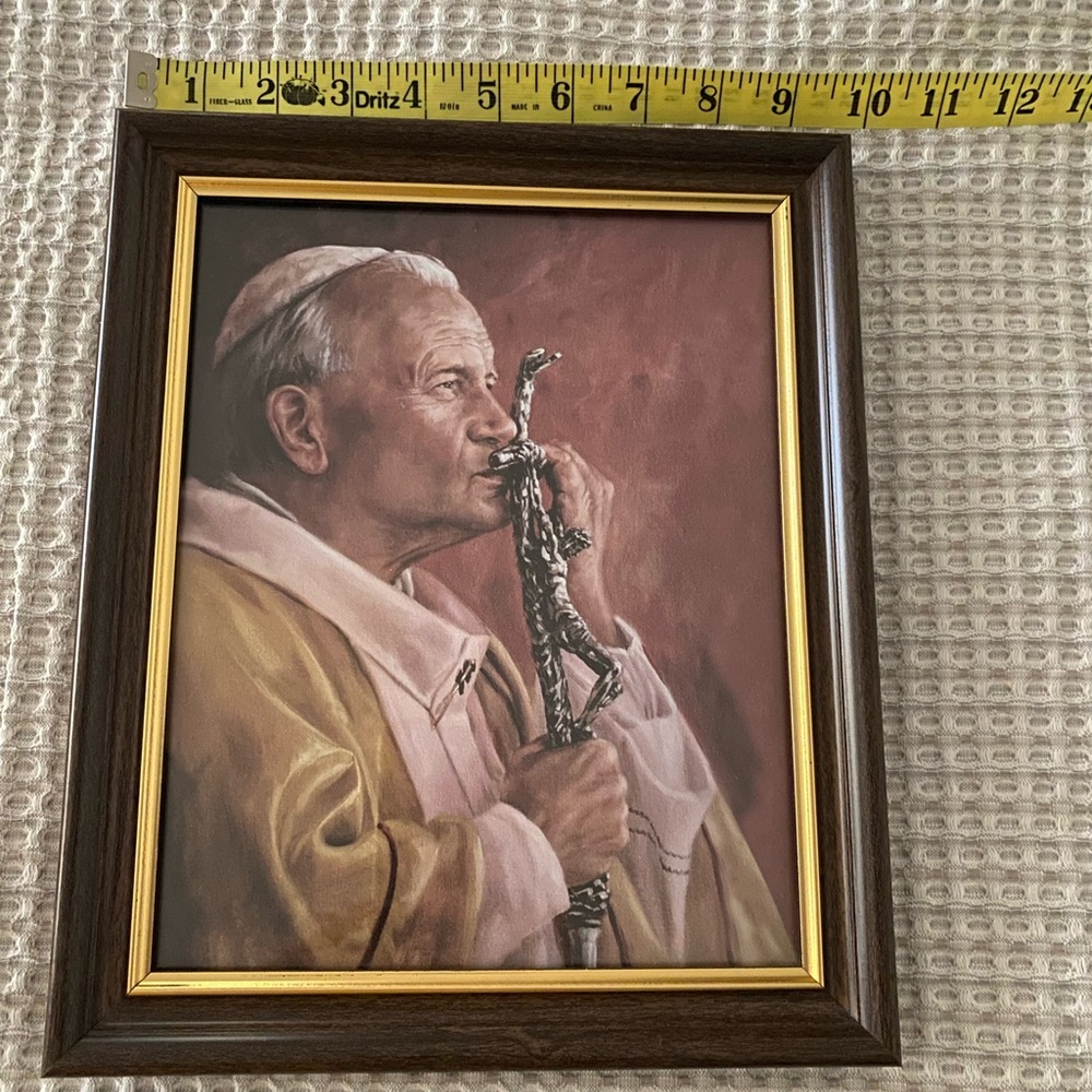 Framed John Paul II Portrait with Gold and Brown Frame